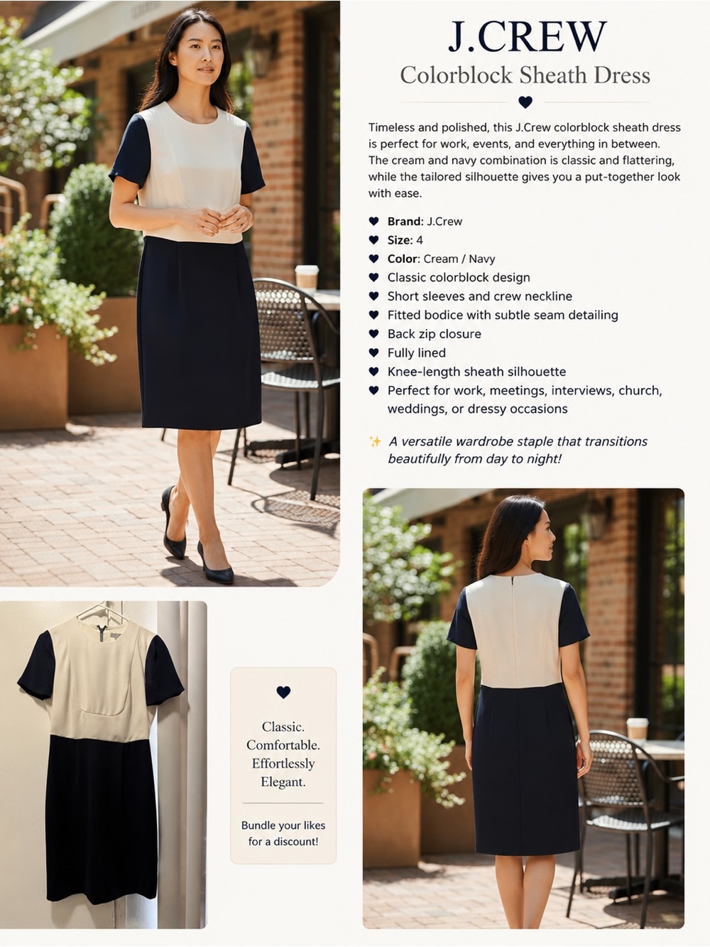 J. Crew Cream and Navy Colorblock Pencil Skirt Dress